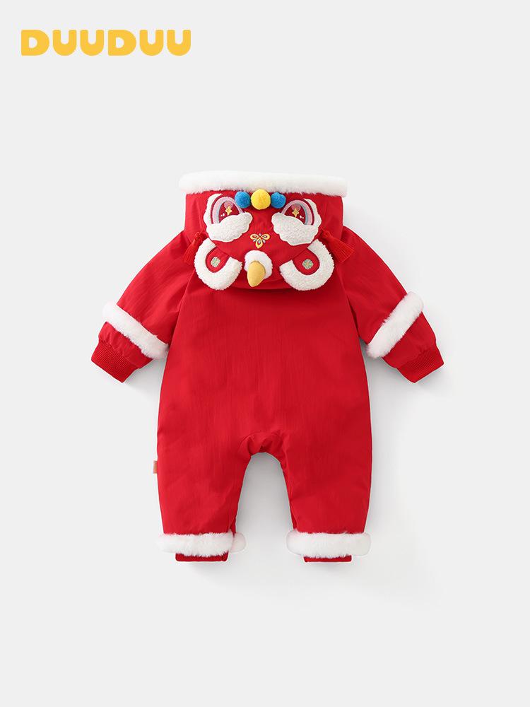 DUUDUU Baby New Year Red Romper - Winter Padded Jumpsuit for Newborns