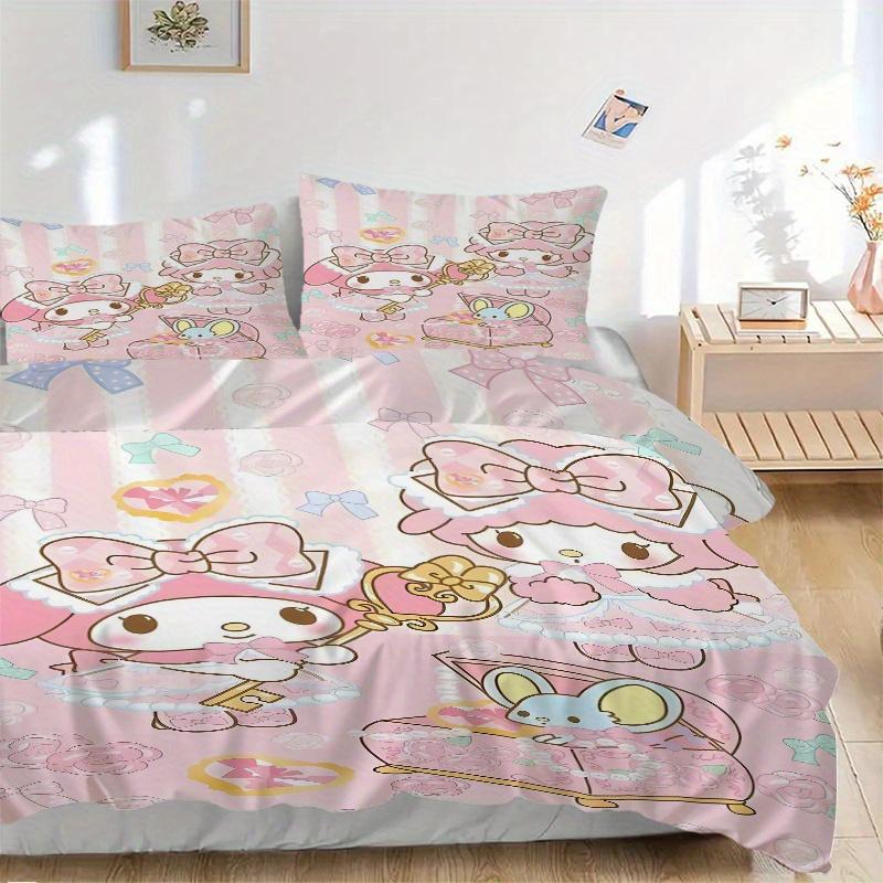 

3pcs Beautiful My Melody Bedding Set - 1 Soft Quilt Cover + 2 Pillowcases, Suitable for All Seasons 135x200cm
