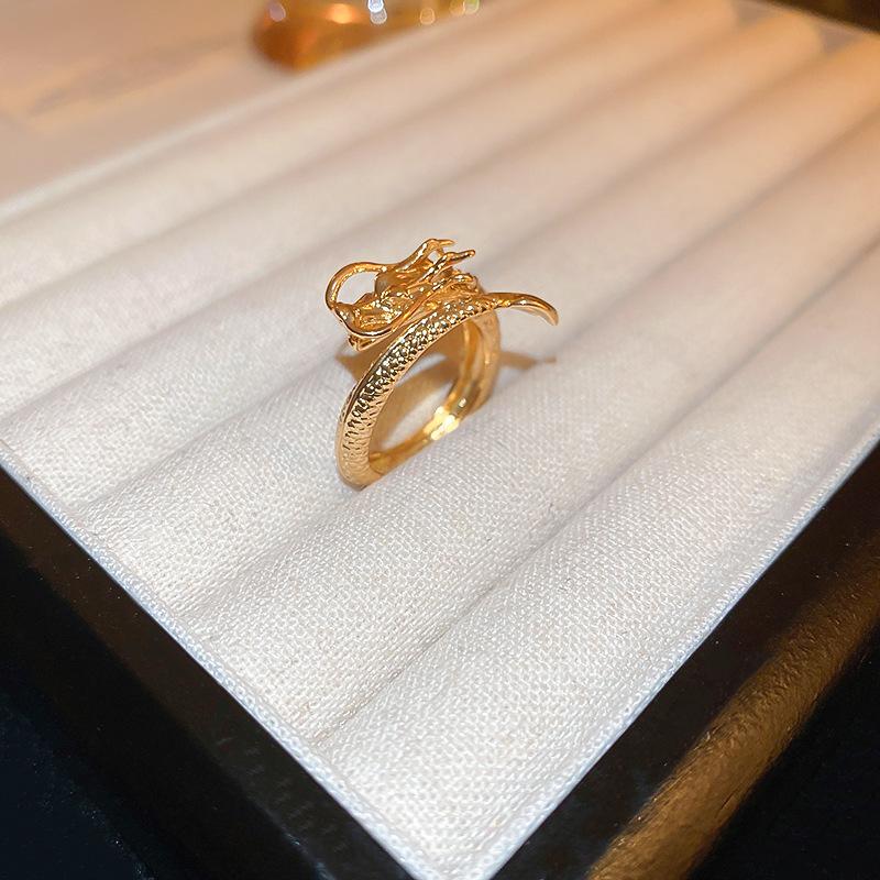 Real gold electroplated dragon-shaped zircon Chinese New Year open ring New Chinese style Guochao zodiac ring jewelry