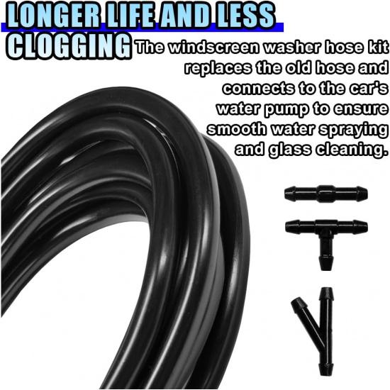 Universal Car Windshield Washer Hose Kit, 4M/13Ft Rubber Washer Fluid Hose with 30 Pcs Hose Connectors for Most Car Water Pump and Nozzles, Auto