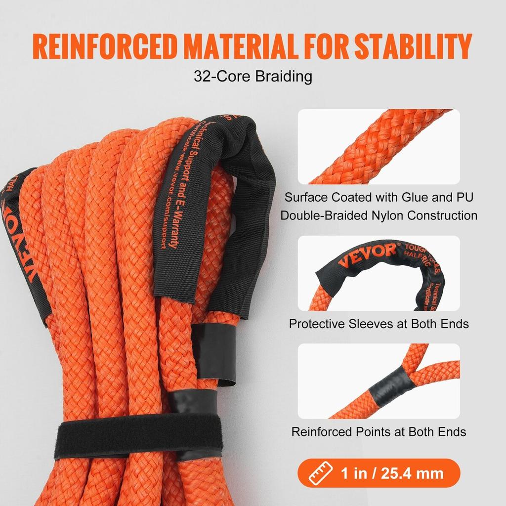1" X 30' Kinetic Recovery Tow Rope 38,000 Lbs, Heavy-Duty Off Road Snatch Strap, Extreme Duty 30% Elasticity Energy Snatch Strap for Jeep Car Truck