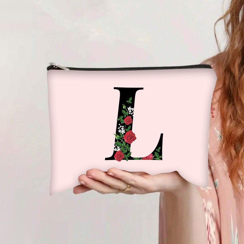 Cartoon Pattern Printed Letter Cosmetic Bag Large-capacity Student Pencil Case Canvas Four-corner Bag Portable Toiletry Bag