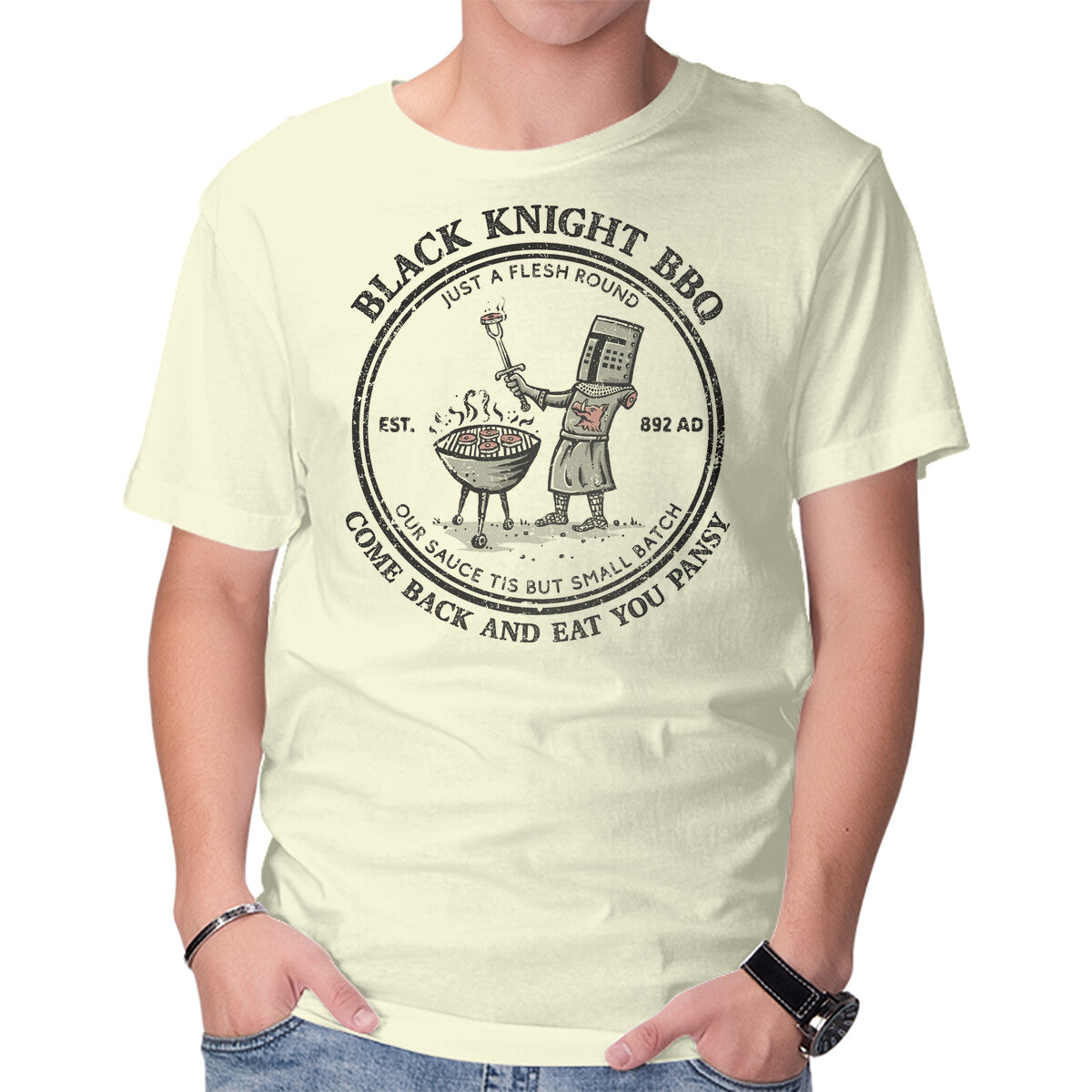 Unisex Crew Neck T-Shirt Black Knight BBQ Graphic Short Sleeve Casual Tee XXXXL
