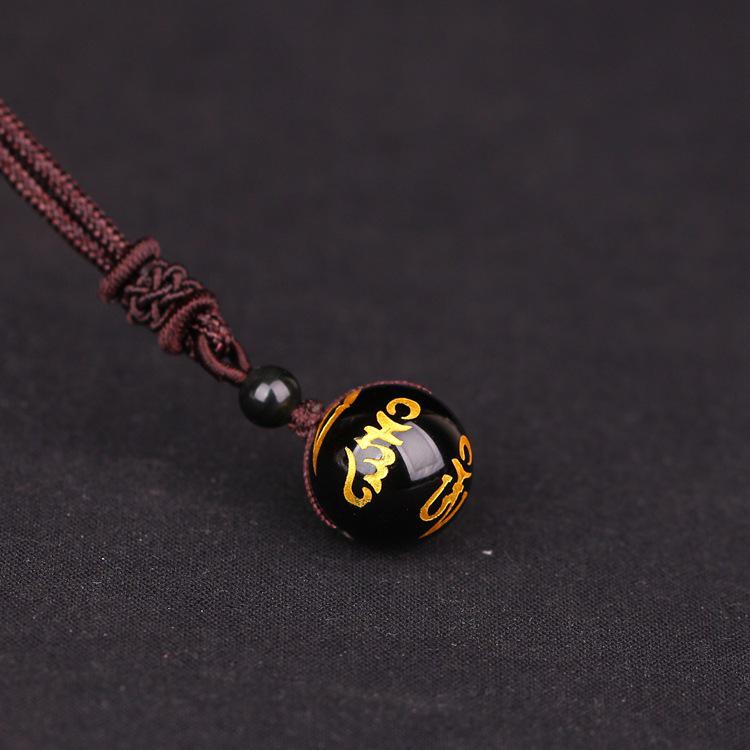 Men's and Women's Round 16mm Natural Gold Obsidian and Black Agate Pendant Necklace.