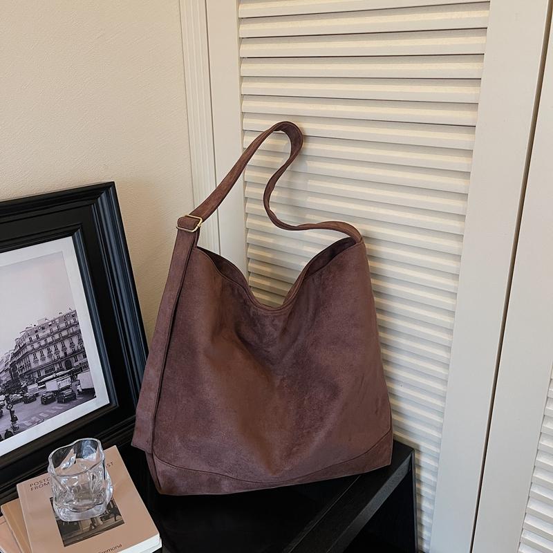 Minimalist Tote Bag for Women Fashion Shoulder Bag with Soft Suede Texture Large Capacity