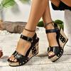 Sandales compensées à plateforme pour femmes Mode Romaine Boucle Bout ouvert Talons hauts Été Loisirs Chaussures de plage