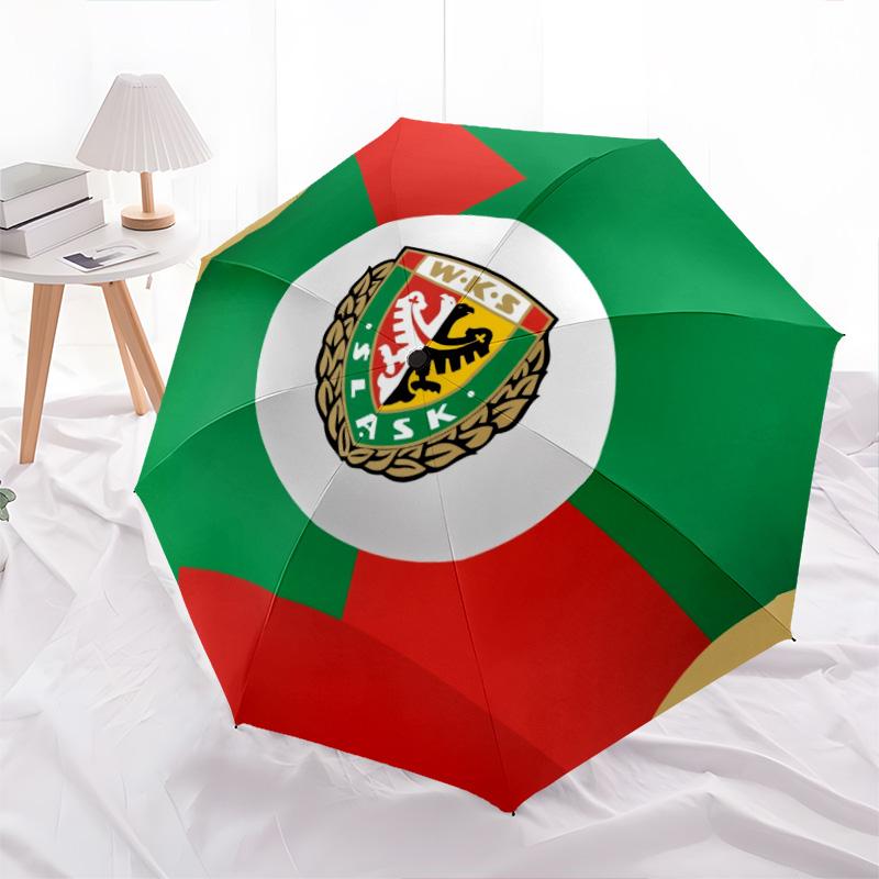 Śląsk Wrocław pattern, automatic folding umbrella, portable and foldable design, 8 ribs, a Christmas or birthday gift.