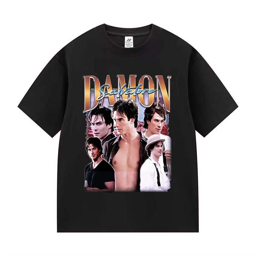 90s Retro Damon Salvatore Graphic T Shirt Unisex Harajuku Fashion Cotton Short Sleeve Tshirts Y2k Unisexs Gothic Clothing TShirt