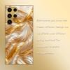 Gold-plated Tempered Glass Phone Case  Compatible Galaxy S26 S25 S24 S23 S22 Ultra Plus. Features a Gold Feather Texture Design.