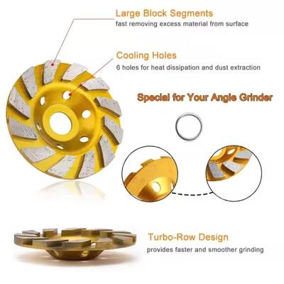 12 Segments Diamond Grinding Cup Wheel Ceramic Bond Turbo Design Turbo Diamond Cup Wheel Diamond Embedded Heavy Duty