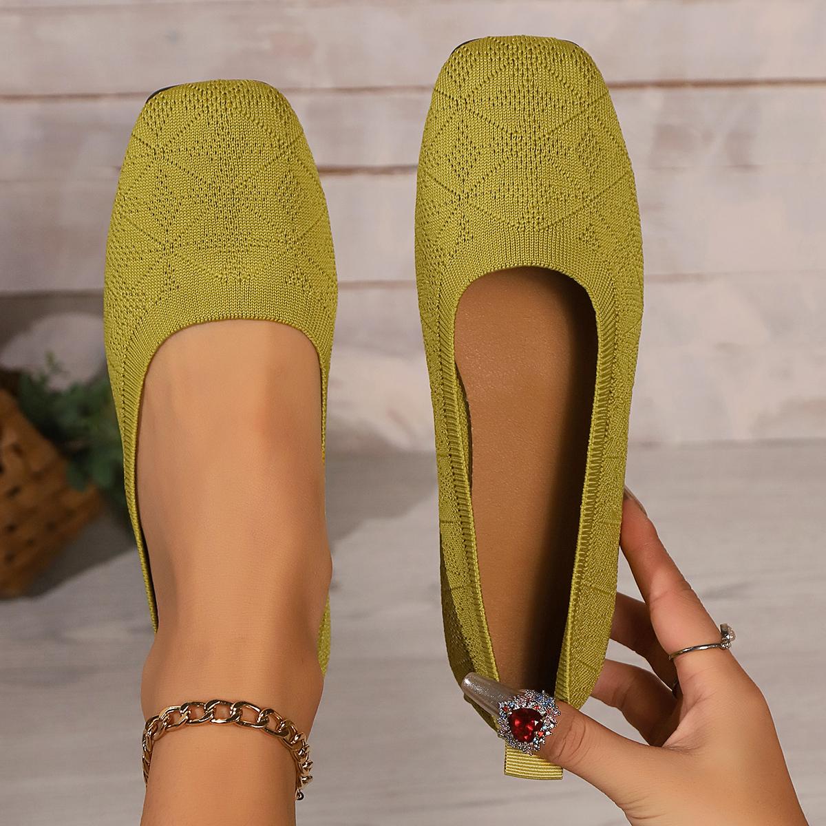 

Женские туфли на плоской подошве с квадратным носком, однотонные вязаные кроссовки без застежек, женские повседневные дышащие балетки на плоской подошве, туфли для женщин 43 лимонно-желтый