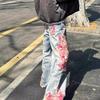 Retro American Street Style Airplane Buckle Scimitar Jeans