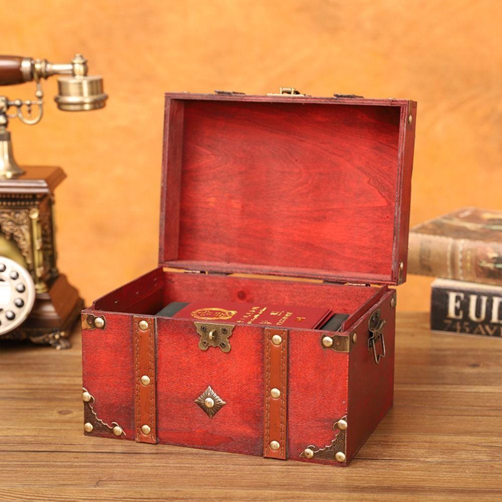 Antique Design Treasure Chest Vintage Trunk Containers Organizer Wooden Treasure Box  Props