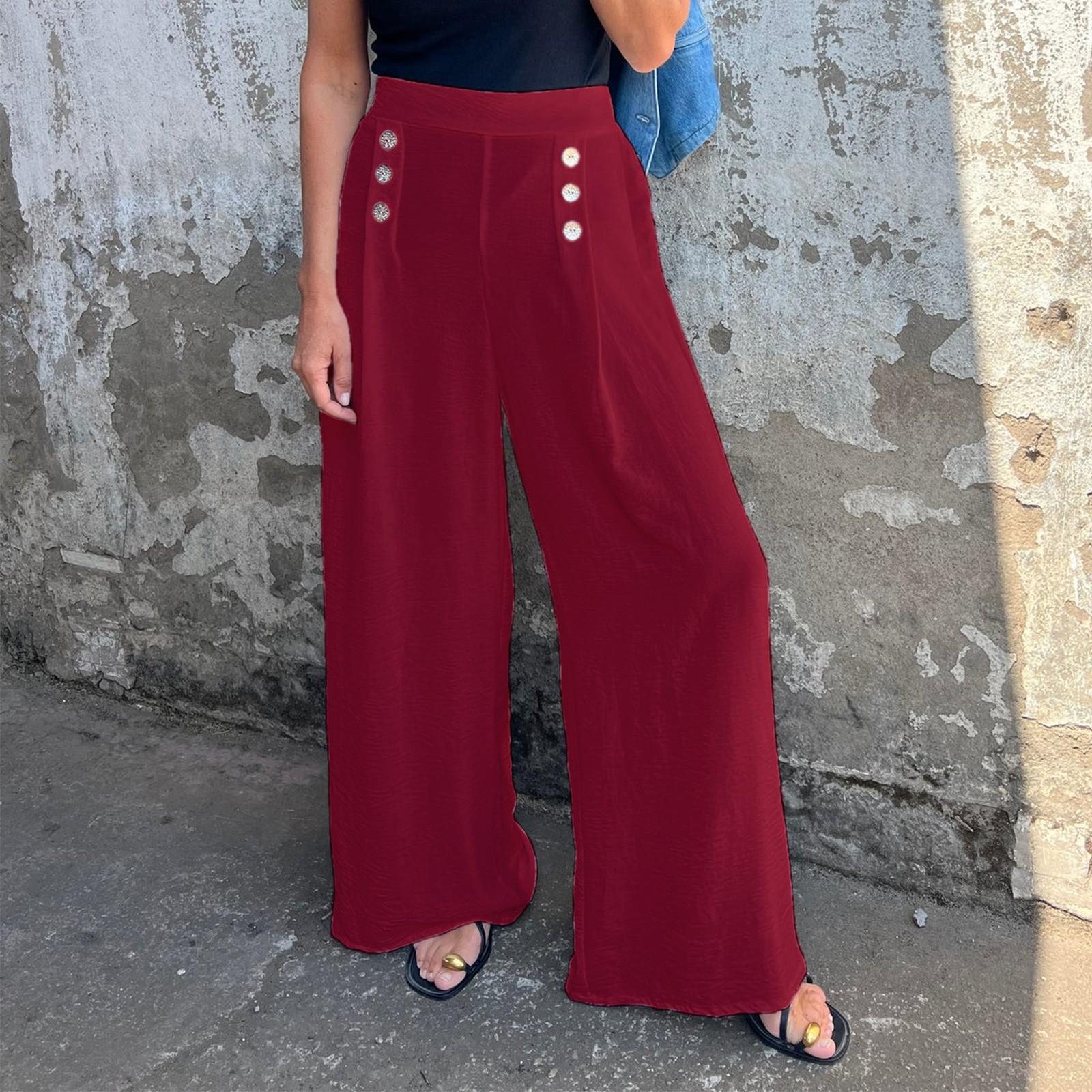 

Женские модные повседневные однотонные эластичные свободные широкие брюки на пуговицах S розовый