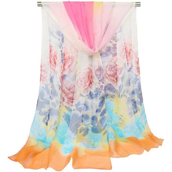 Pokeedioty Scarfs for Women Lightweight Fashion Floral Pattern Sheer Scarfs Shawl Wrap Scarves