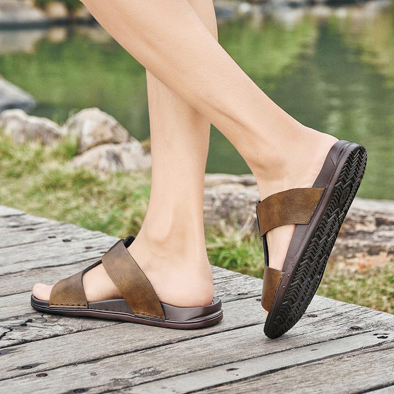 Herren Sommersandalen mit offener Zehenpartie aus Rindsleder, zum Hineinschlüpfen, für Freizeit und Outdoor