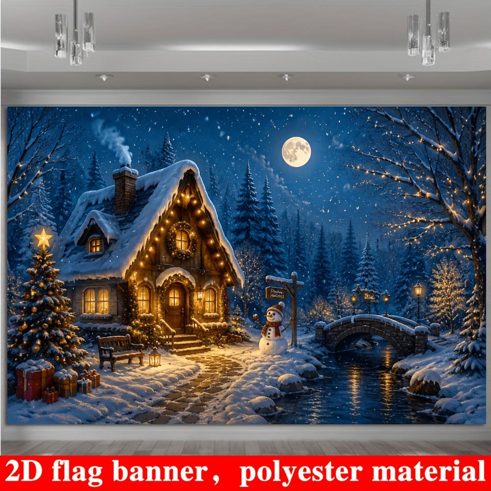 1Pcs Winter Cabin Snowy Tree Snowman Gifts Decoration Background Christmas Backdrop Decorations For Photo Studio Booth Party