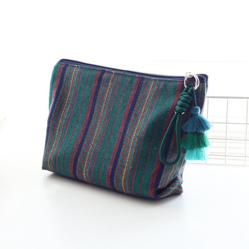 Ethnic Style Striped Makeup Bag with Tassel & Zipper - Compact Travel Storage Pouch for Women, Portable for Handbag & Phone