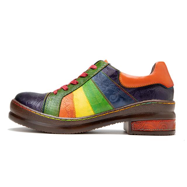 New Women 'S Shoes Color Stitching Women 'S Blue Oxford Shoes Women 'S Flat Shoes Hand Rubbing Color Stitching Spring Genuine Leath