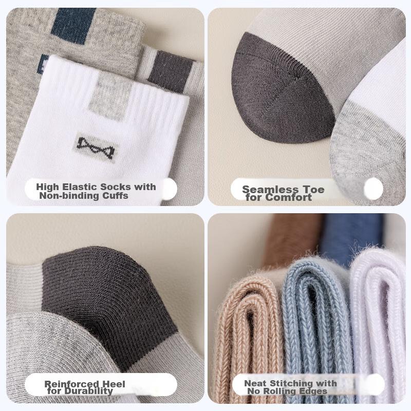 MIIOW 5 Pairs of 100% Pure Cotton Socks for Men, Jacquard Mid-Calf Socks, Sports Sweat-Absorbing Breathable Deodorant Autumn Winter Cotton Socks
