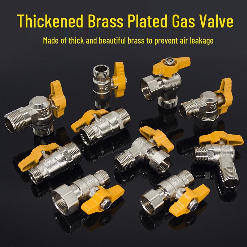 Brass Gas Valve: 4-Point Household Threaded, 6-Point Floor Heating Boiler Ball Valve, Wall-Hung Angle Valve