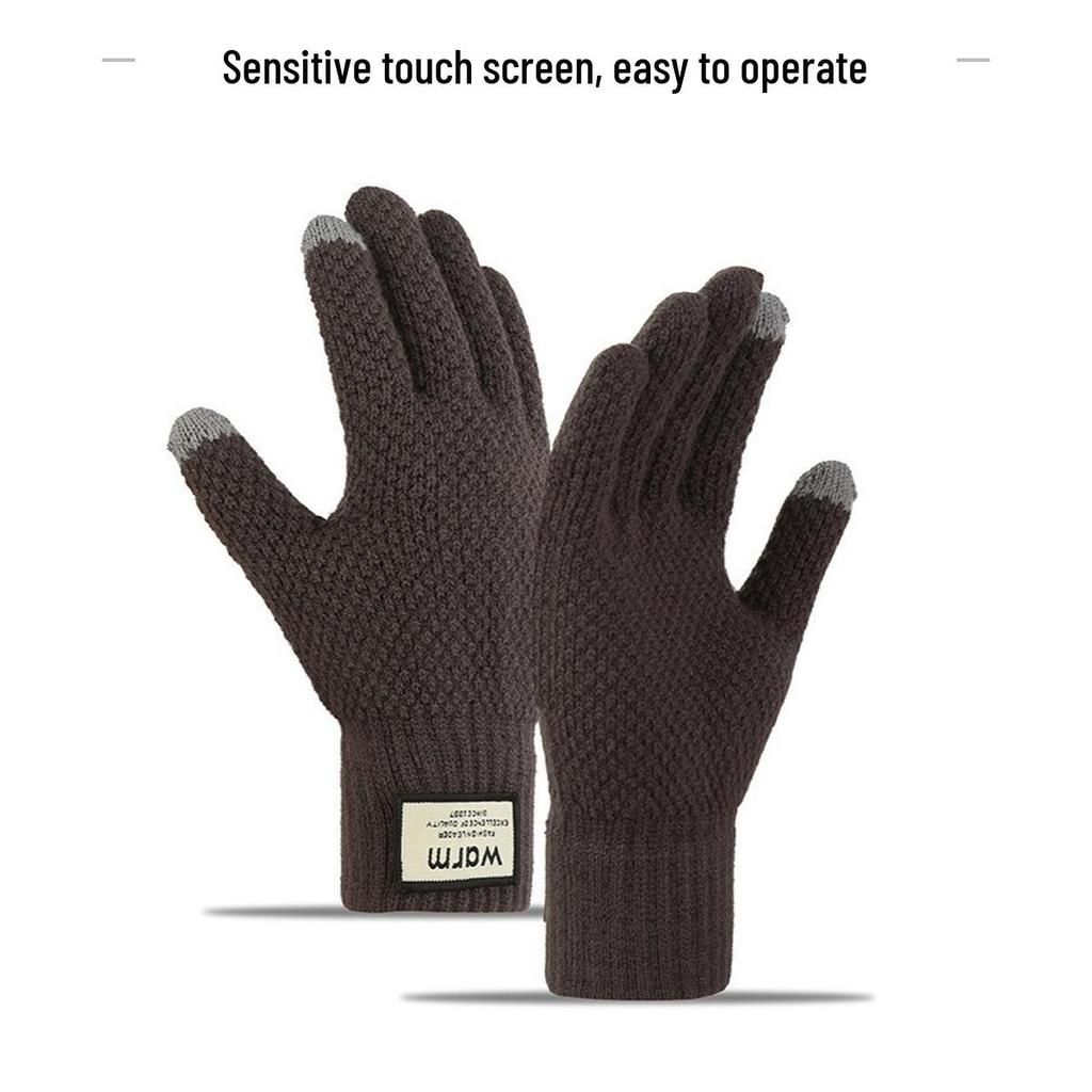 Korean Style Fleece-Lined Touchscreen Wool Gloves for Men - Thick, Warm, Cold-Resistant Hand Protection for Cycling & Outdoor Activities
