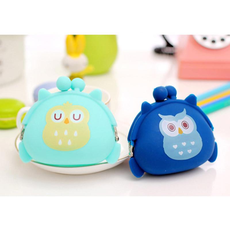 Cute Mini Portable Coins Bag Cartoon Owl Design Bag Soft Silicone Handbag