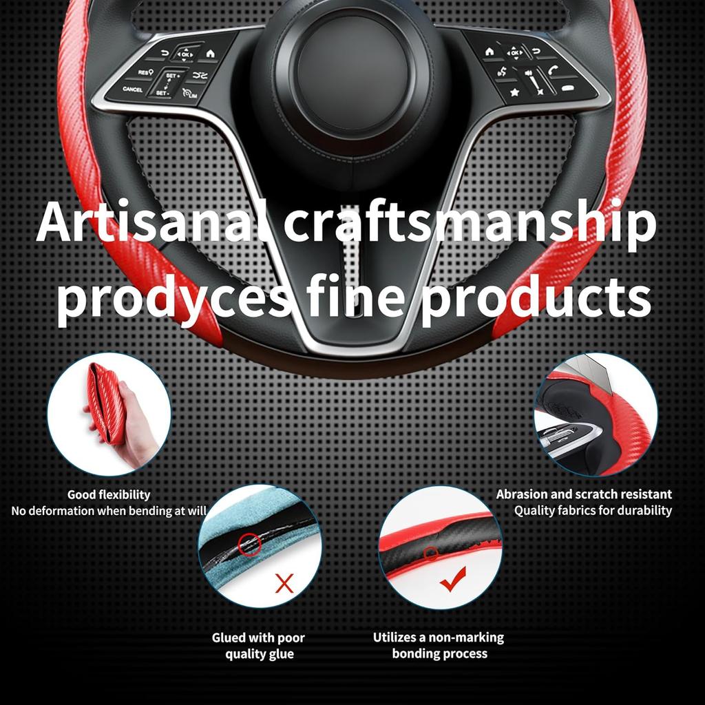 Carbon Fiber Steering Wheel Cover, 3-Piece Set Anti-Skid Comfortable Grip Segmented Butterfly Design, Easy Snap-On Tallation Universal Fit 99% Cars,