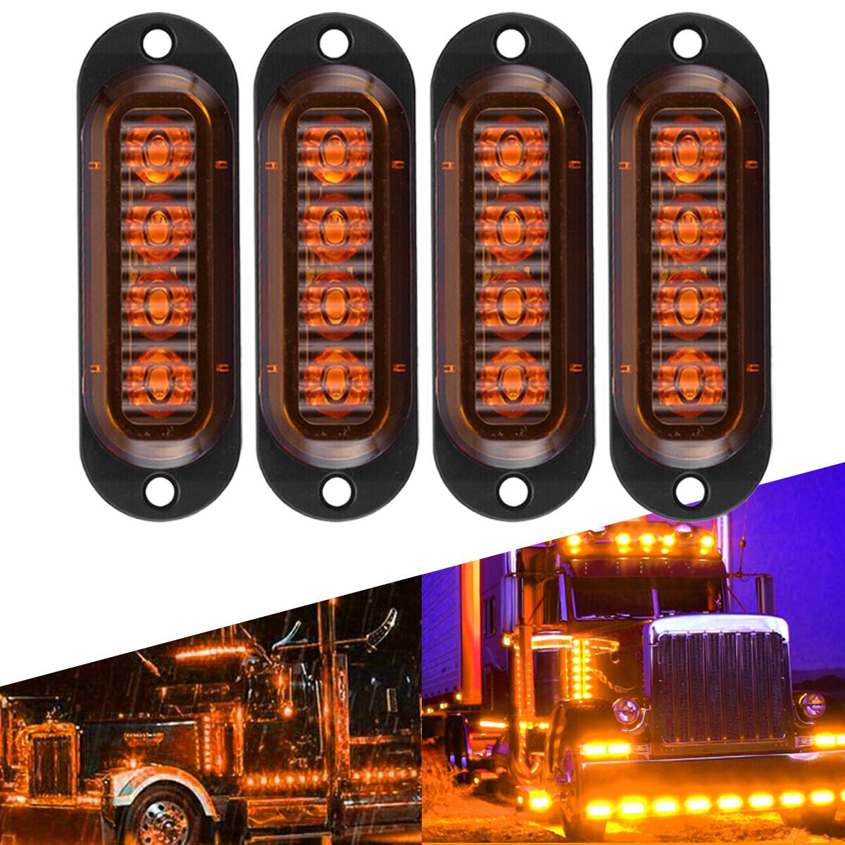 4-LED Marker Side Lights Amber Clearance Light Truck Trailer RV Waterproof 4pcs