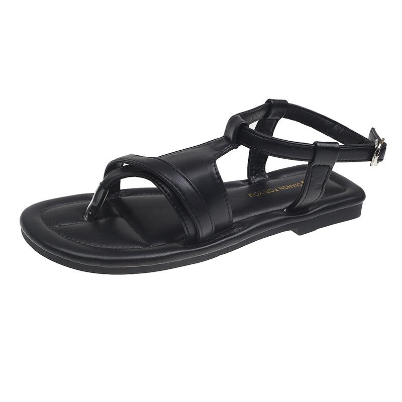 

Fashion toe casual flat sandals women s outer wear summer new round head one-word buckle flat shoes 40 чорний