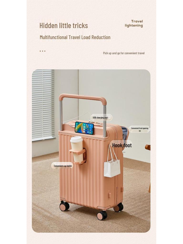 24-inch Women's Wide Drawbar Front-Open Multifunctional Suitcase & 20-inch Men's Durable Travel Case