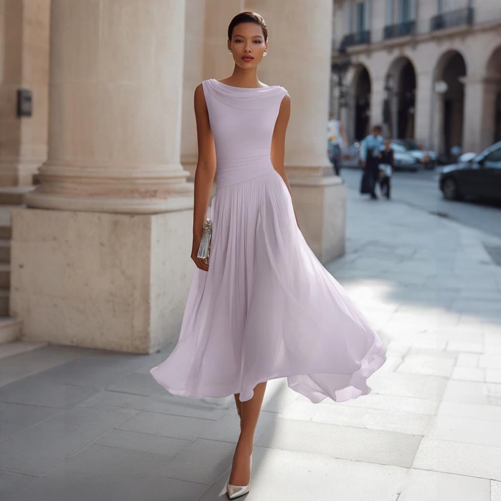 Women’s Sleeveless Cowl Neck Midi Dress Elegant Solid Design Flowy A-Line Suitable for Vacation and Daily Wear