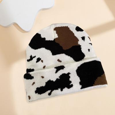 Milchkuh-Druck-Beanie-Mütze, Herbst-Winter, dicke warme Strickmütze, Unisex, Tierdruck, Kuppel-Schädel-Mütze, Streetwear