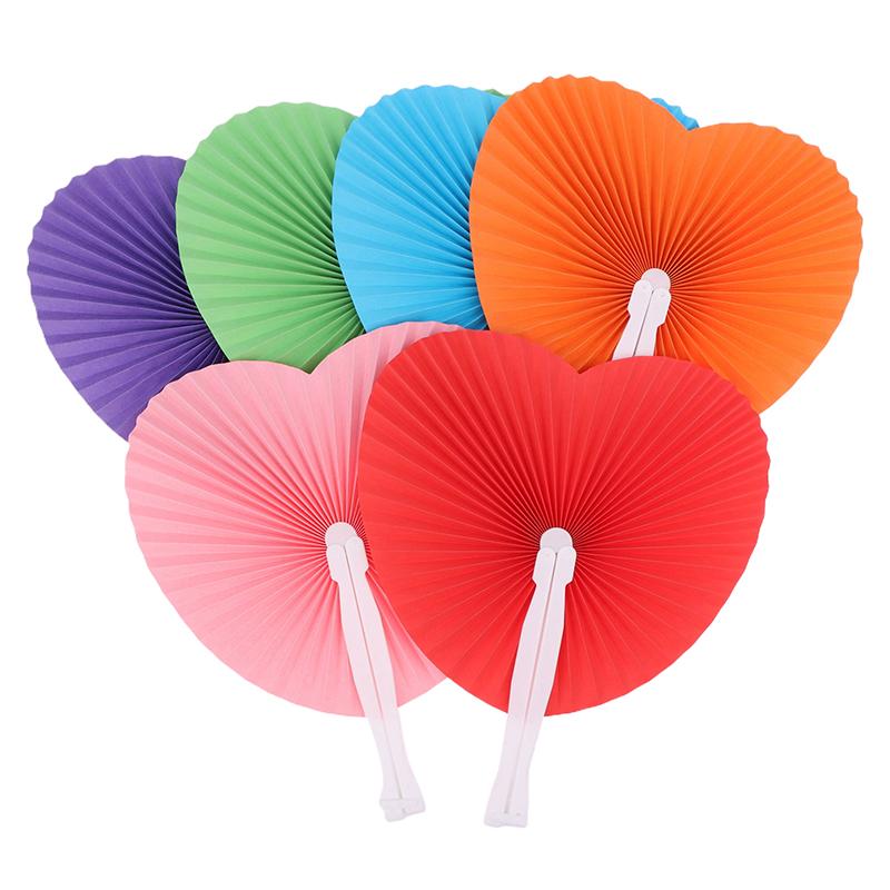 1Pc Wedding Heart-Shaped Paper Folding Fan For Birthday Party Souvenirs Anniversary Engagement Baby Baptisms Guest Gifts