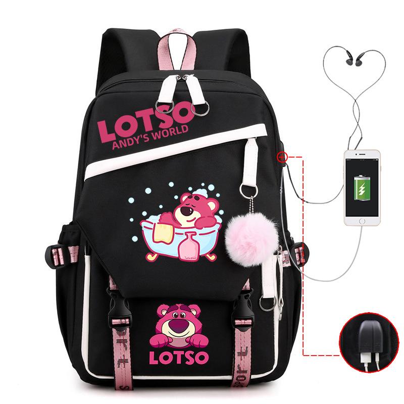 Strawberry Bear Lightweight Ridge Protection Student School Bag Usb Trend Reduction Backpack Campus Leisure