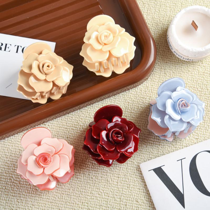 Sweet Camellia Rose Acetate Hair Claw Flower Series Claw Clips Ins Trendy Hair Clips For Women Girls Hair Accessories