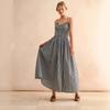 Women's Spaghetti Strap Sleeveless Gingham Print A Line Mid Waist Vintage Maxi Dress Sundress