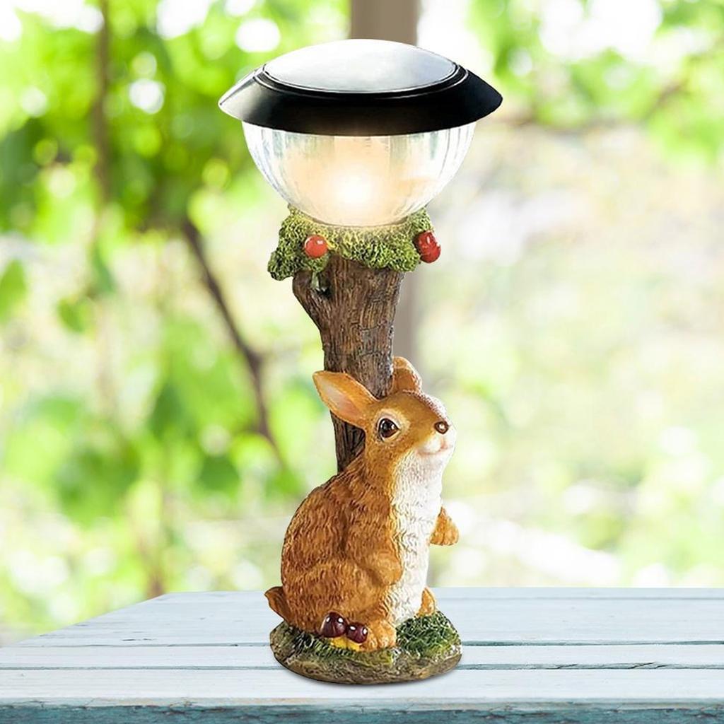 Solar Statue Ornament Animal Lights Lawn Garden Decorative Light Sculpture Resin Decor