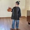 2025 Girls' Mid-Length Leather Jacket - Stylish Autumn/Spring Coat for Fashionable Big Girls
