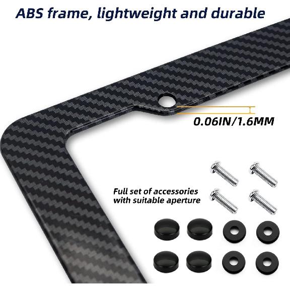 Carbon Fiber License Plate Frame, Glossy Waterproof Plastic Number Plate Frame Print Carbon Fiber Pattern For Man And Women (With Fasteners And