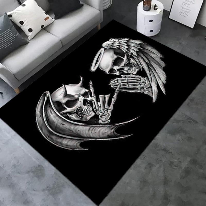 1PC Skull Dark Gothic Pattern Printed Carpet Rug for Living Room Bedroom Home Sofa Decoration,Non-slip Floor Mat Floor Mat