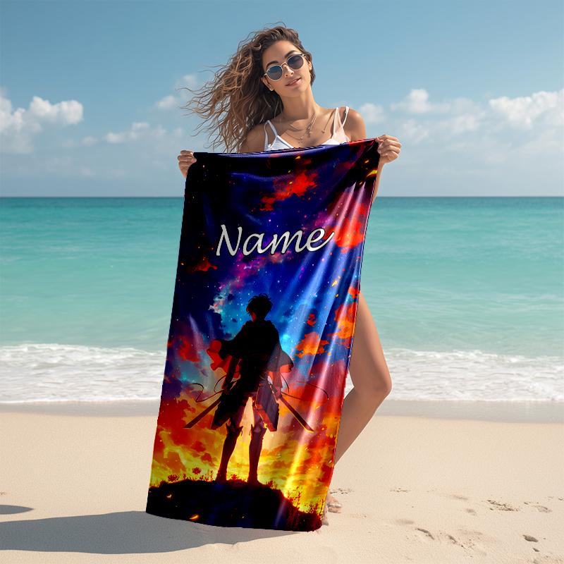 Personalized customized proof beach towel with Attack on Titan  pattern - soft, absorbent, quick-drying, perfect swimming, camping&bathing