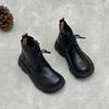 Johnature Botines Retro de Suela Gruesa Punta Redonda Versátiles Cuero Genuino Zapatos de Mujer