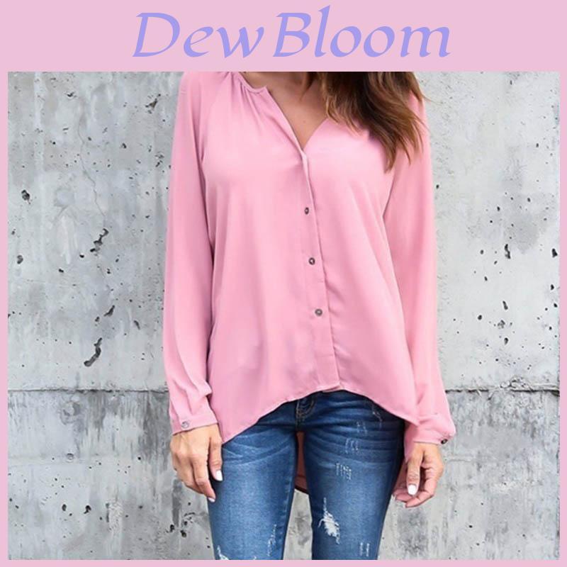 Premium Quality Spring Fashion V Collar Fold Button Long-sleeved Loose Chiffon Shirt In 8 Stunning Colors