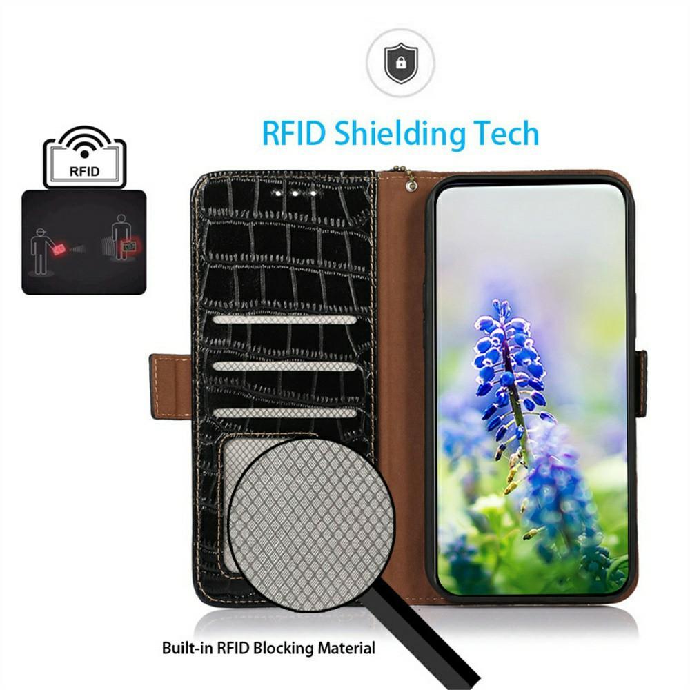 Genuine Cow Leather Phone Case for OnePlus Ace 5 Pro 5G/Ace 5 5G/13R 5G Crocodile Texture Phone Wallet Cover