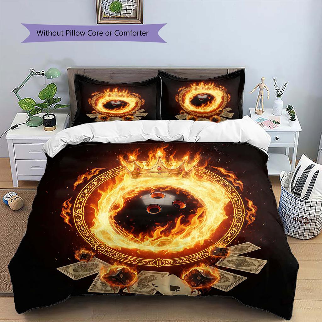 Brennende Kugel Muster Bettwäsche Steppdecke Set Bettbezug Kissenbezug Heimdekoration Geburtstagsgeschenk (1 Bettbezug + 2 Kissenbezüge, ohne Füllung)