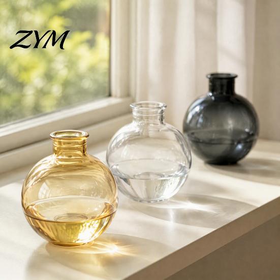 Artistic Home Decor Vase Clear Round Resin Vase, Transparent Sphere Flower Pot with Jute Modern Minimalist Hydroponic Bow, Plastic Planter for Plants,