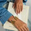 Uworld Simple Classic Gold Color Plated Stainless Steel Natural Stone Blue Turquoise Ribbed Bracelet Stackable Peacock Stone