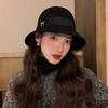 Hat women's autumn and winter casual retro wool bucket hat British fashion versatile woolen basin hat elegant top hat