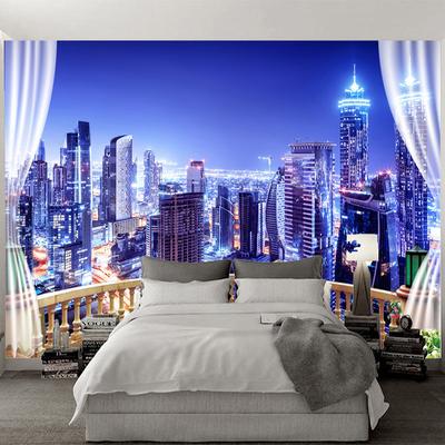 3D Wall Mural Modern City Building Night Landscape Photo Wallpaper Living Room Waterproof Removable Sticker Mural